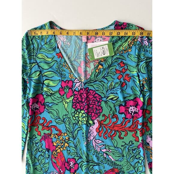 Lilly Pulitzer Jade Dress M Multicolor Shake Your Tail Feather Tropical Peacock - Picture 8 of 11